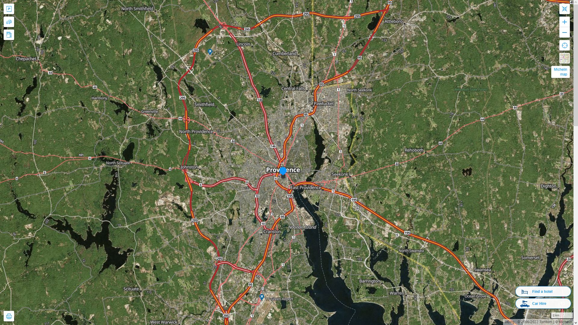 Providence Rhode Island Highway and Road Map with Satellite View